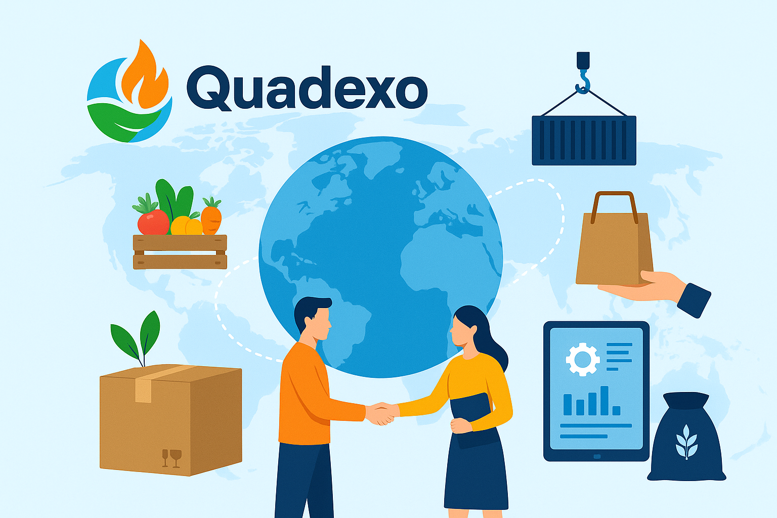 Quadexo global trade and sustainability illustration